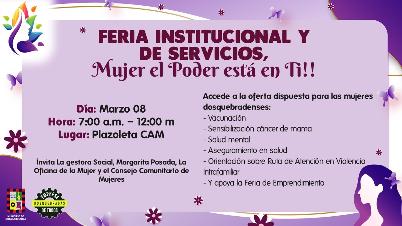 Bannner de invitación a celebración de la izada de bandera en conmemoración del día de la mujer