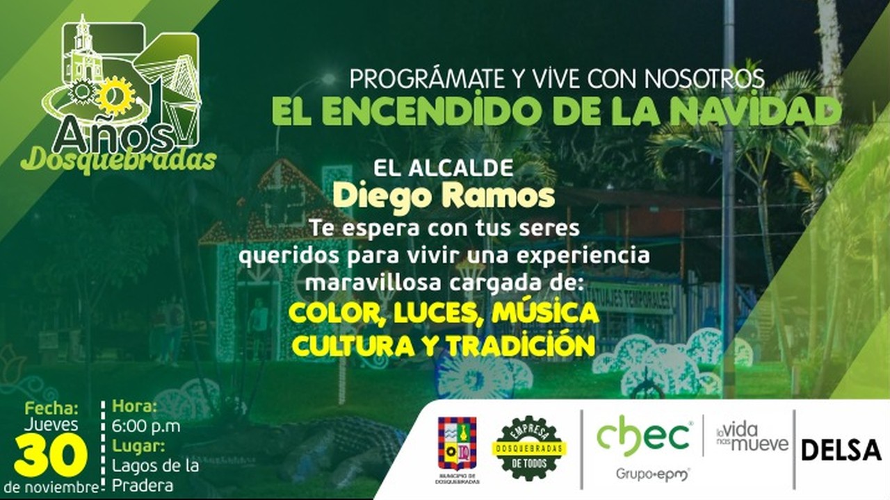 Tarjeta de invitación del alcalde Diego Ramos para realizar el encendido de la navidad