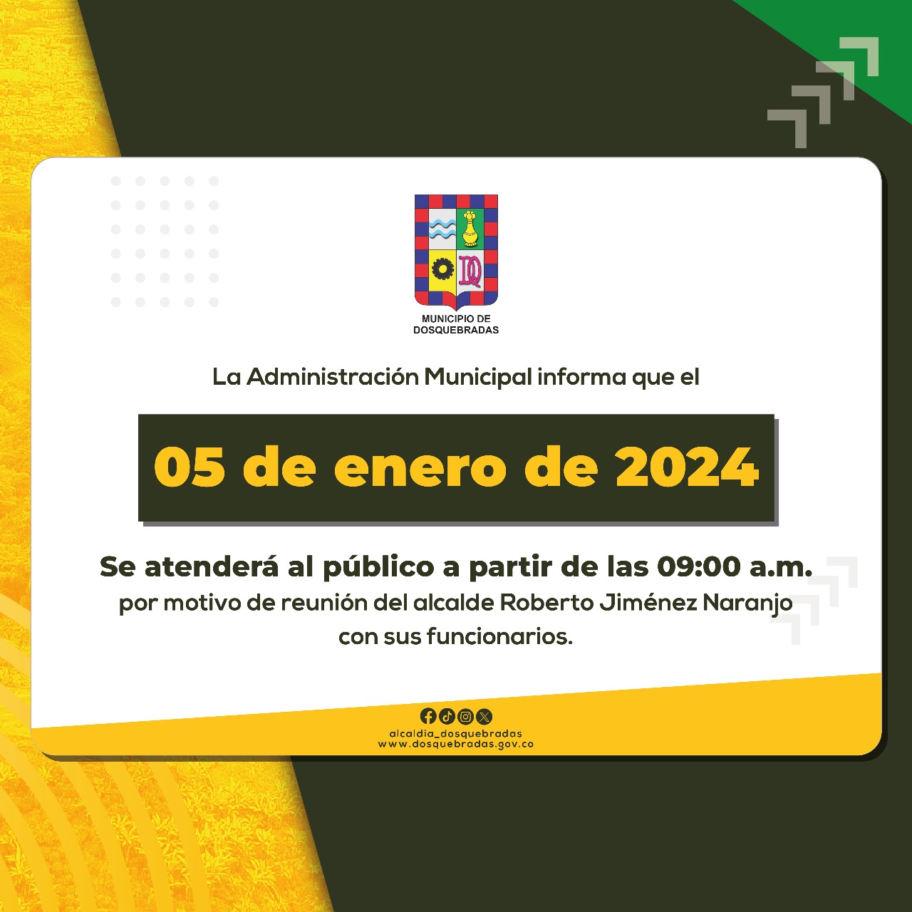 Banner informativo sobre jornada especial de trabajo para el día 5 de enero de 2023