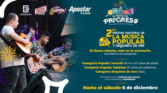 Festival Nacional de Música Popular y Requinto de Oro abre inscripciones en Dosquebradas